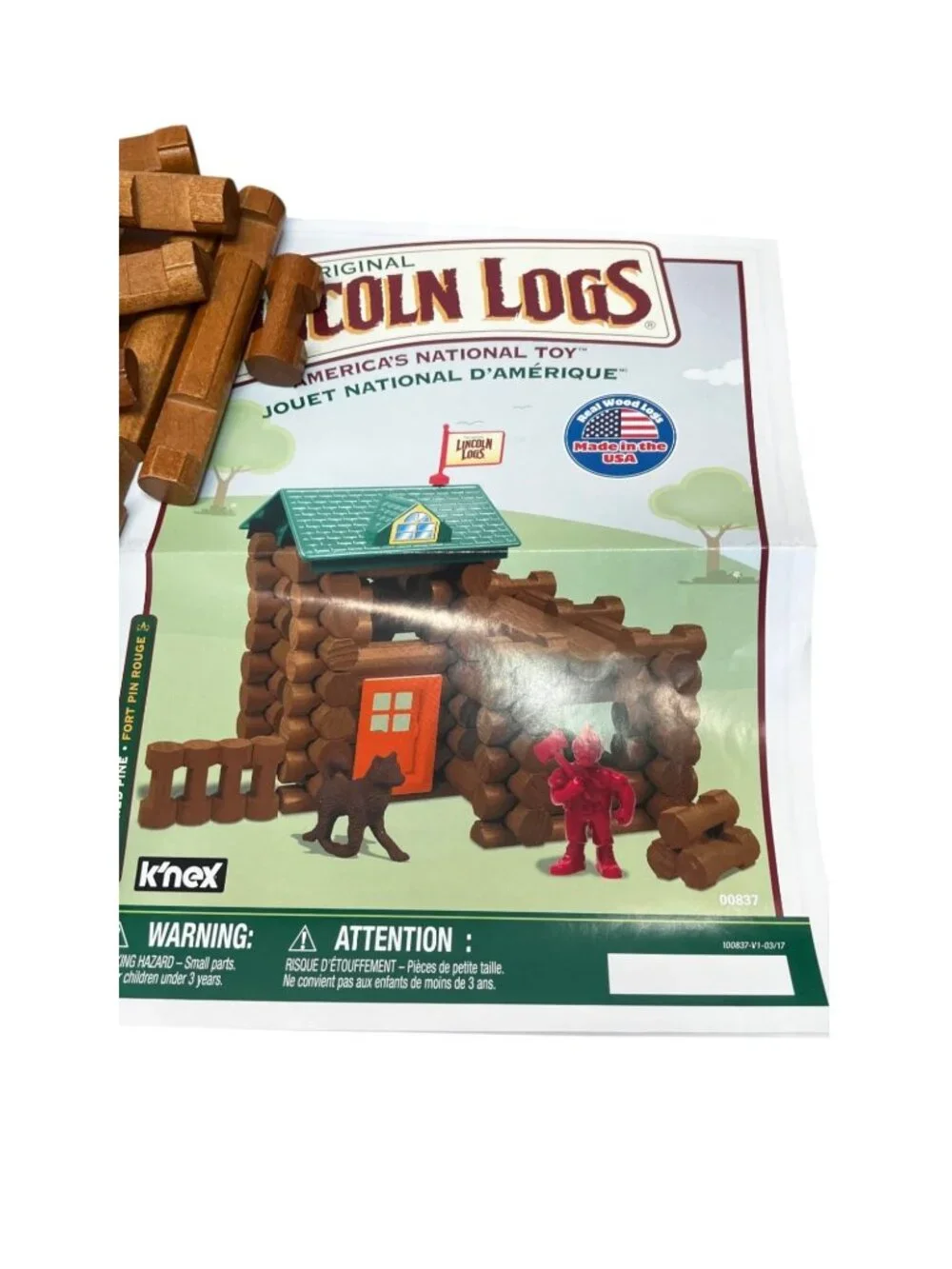 Lincoln Logs, made in the USA, includes can for storage, circa 2017